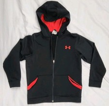 Under Armour Youth Medium Black/Red Full Zip Hooded Jacket Fleece