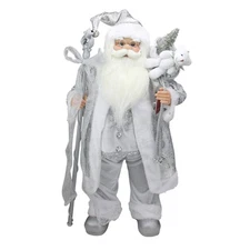 Northlight 24" Winter Frost White Silver Santa Staff Gift Bag Christmas Figure