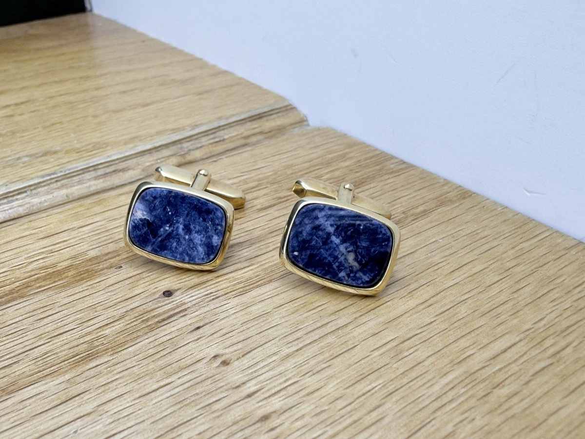 Boutons De Manchette 10k Or Rose Avec Druzy Bleu Et Dos Argent Pivotant - Triangle