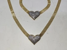 FAS Italy 925 Sterling Silver Goldwash Mesh & Love Heart Necklace & Bracelet Set