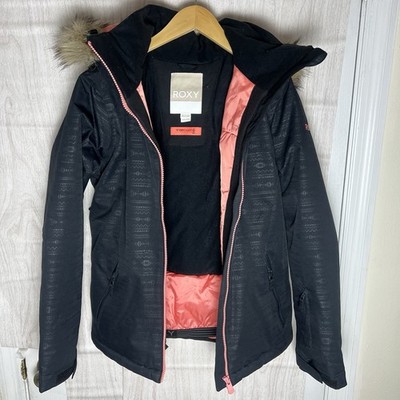 ROXY DryFlight 10K Ski Snow Jacket Youth XL 14 Black Pink Waterproof Snowboard