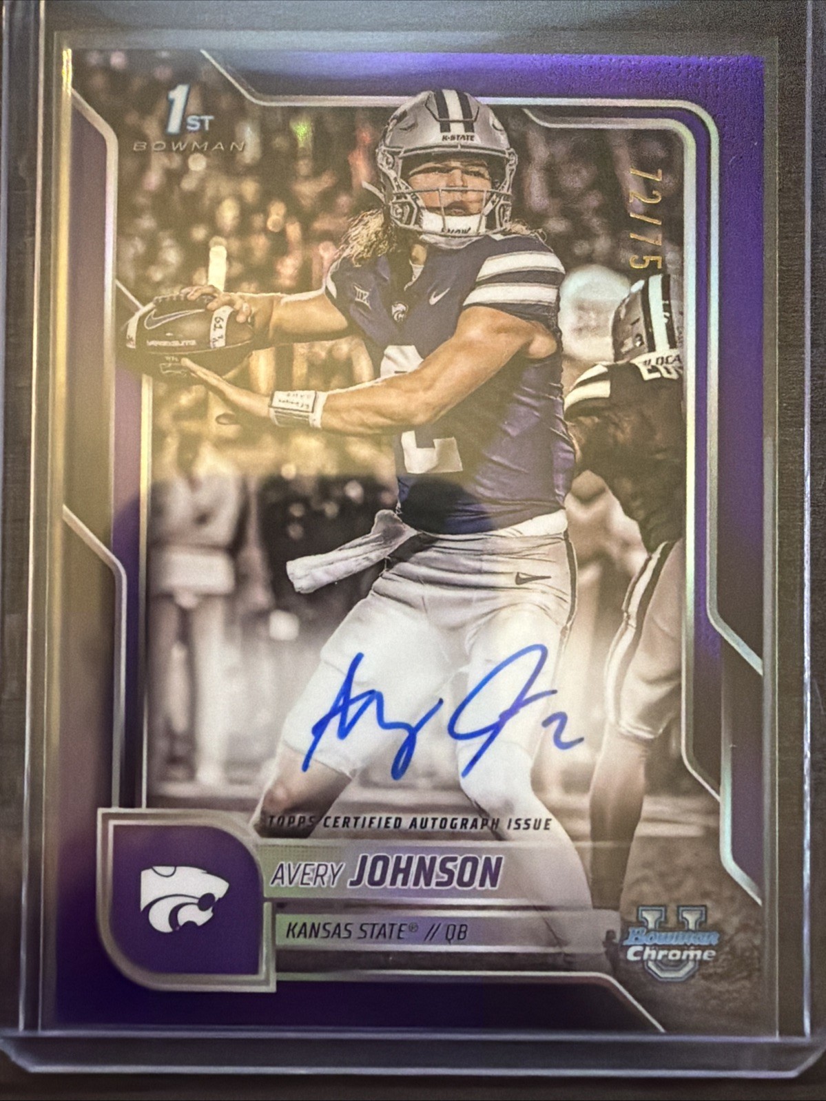 2025 Bowman Chrome U Avery Johnson True Purple 1st Auto /75 - Kansas State