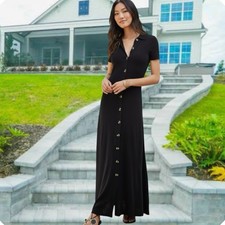 ASOS size 6 black 37% linen maxi shirt dress (AI Generated Model)