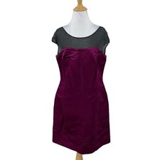 Tory Burch Sheath Dress Womens 10 Purple Corset Silk Zip Up Lined Sheer Contrast