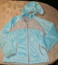 FREE COUNTRY   GIRL'S BLUE  GRAY SOFT FLEECE ZIP UP HOODED JACKET   SIZE M 5/6