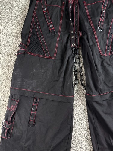 Tripp NYC X-Strap Pants Mens L Black Red Chains Wide Leg Zip Off Gothic Raver - Picture 13 of 17