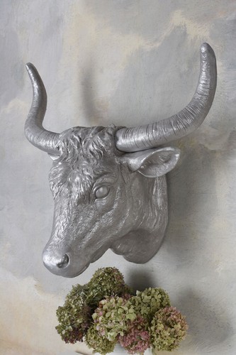 Giant Bull Head Trophy Wall Silver Decoration Figurine Animal 31 1/2in - Picture 4 of 6