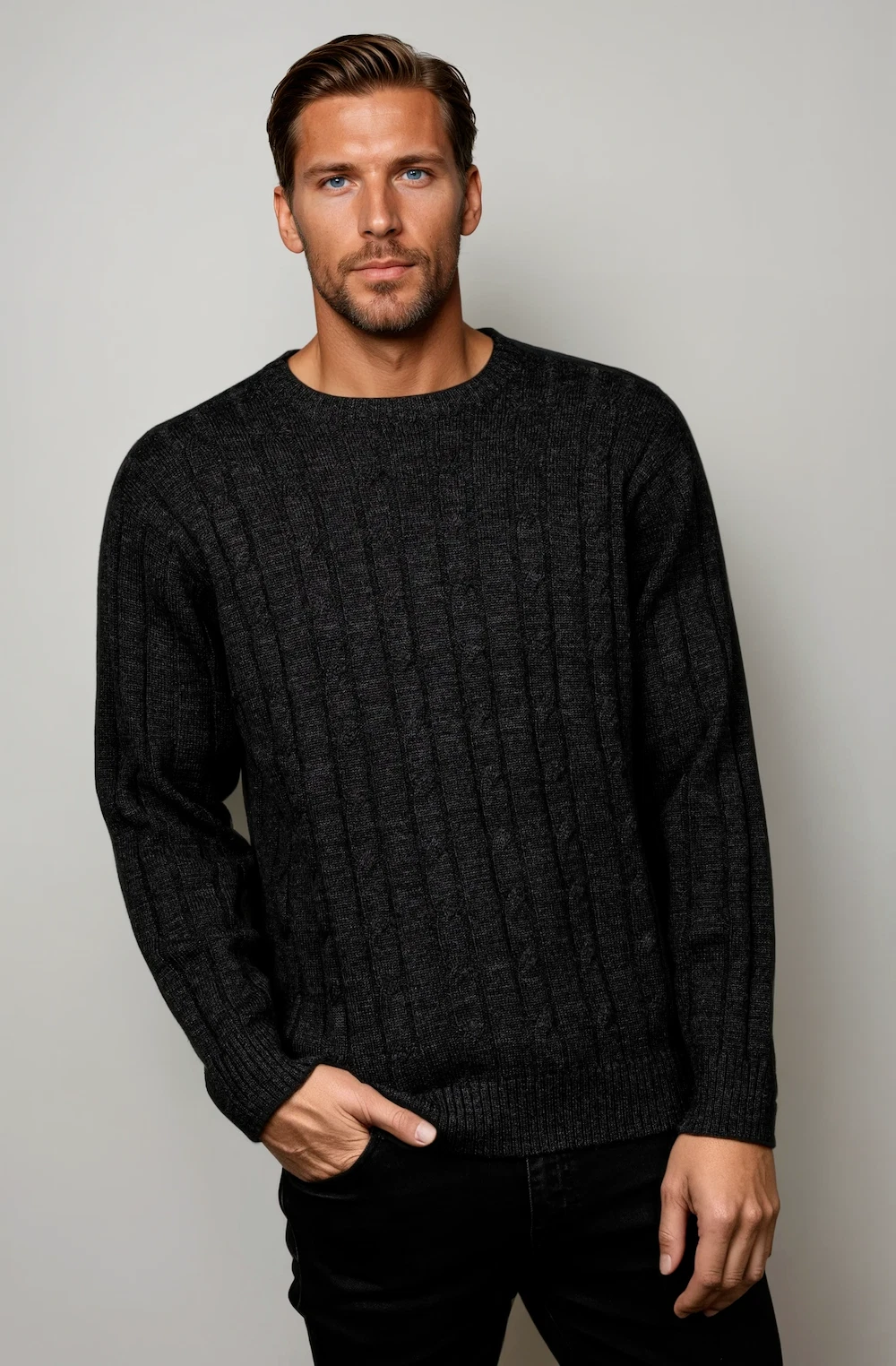 Ansett Pure Wool Cable Knit Crew Neck Jumper Sweater Knitwear Charcoal Grey
Opens in a new window or