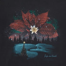 NWT Women's Life is Good Poinsettia Christmas Tree Deer Black LS Crusher Tee