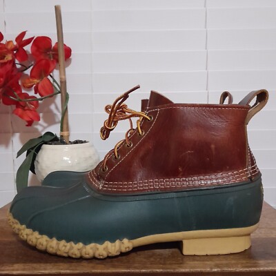 Mens Original LL Bean Classic 6  Bean Boots Brown Green Size 11W-VIEW DESCRIPTI