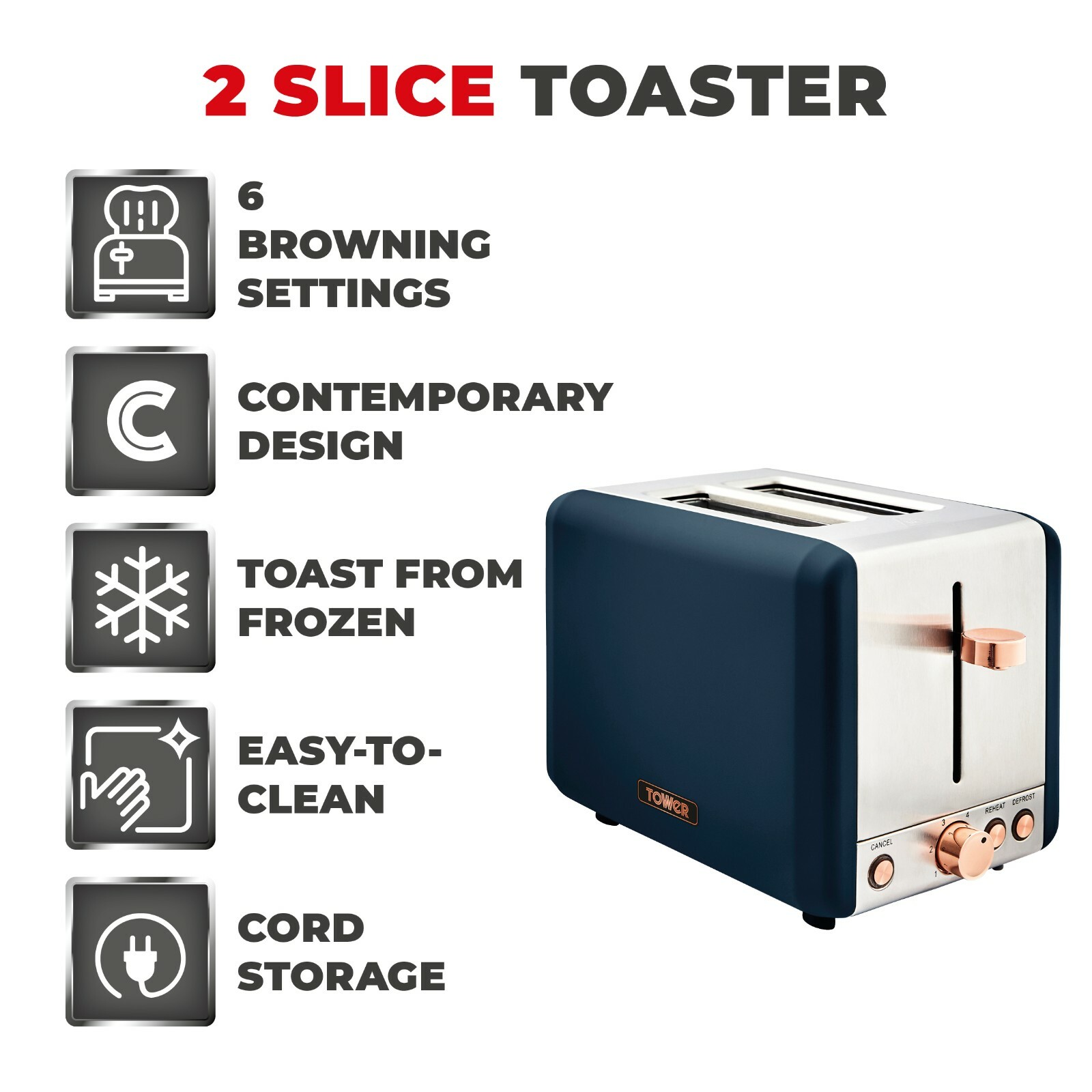 TOWER Cavaletto Kettle 2Slice Toaster & Canisters Set Midnight Blue