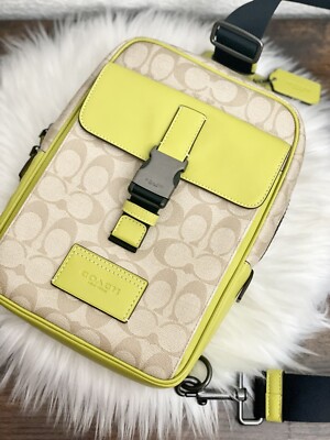 NWT Coach Track Pack in Signature Canvas- Light Khaki/Key Lime | eBay