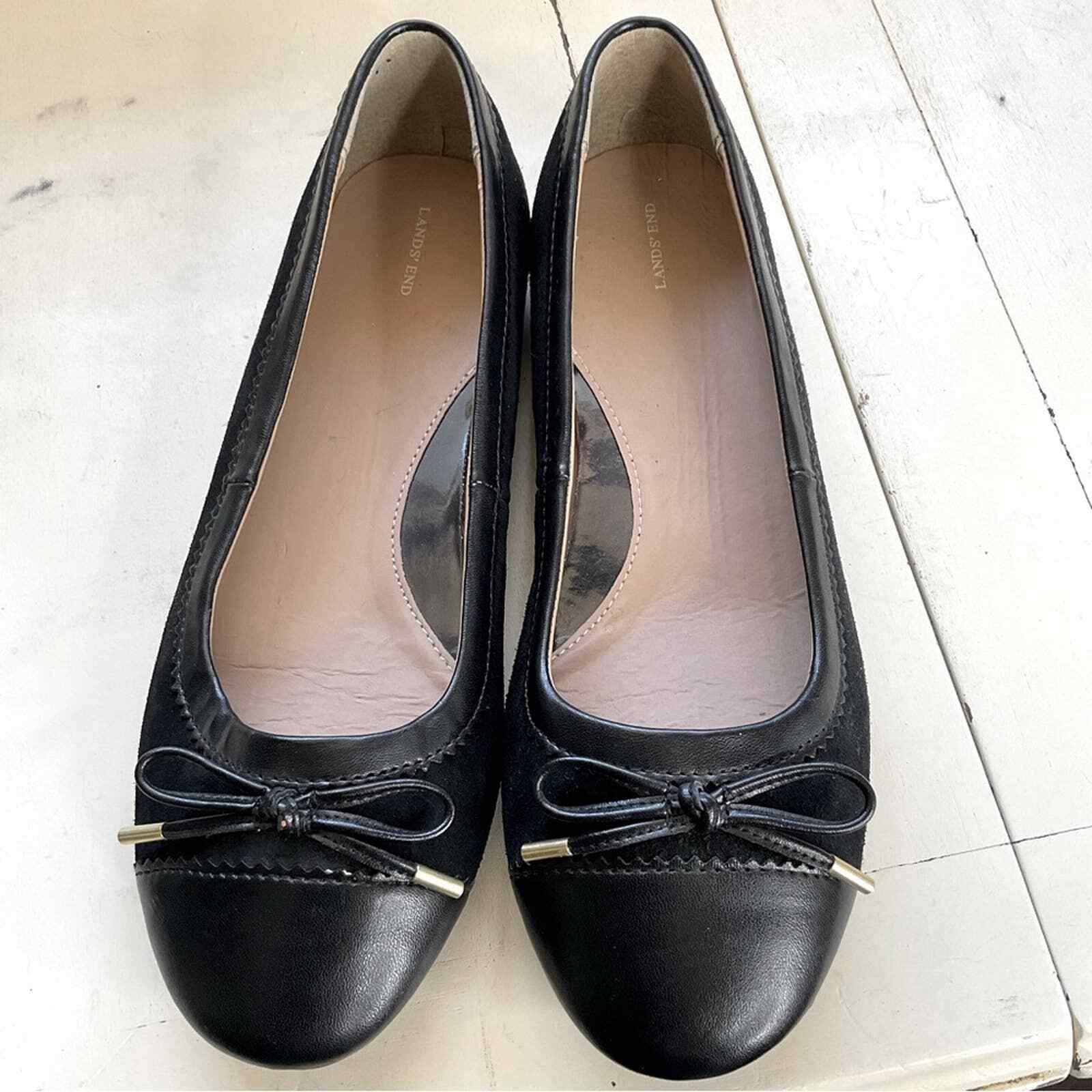 Lands End Ballet Flats Black Suede and Leather Size … Gem