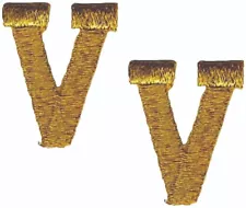 Gold Block Letter V Patch Embroidered Cut Out Iron on Sew on (1" in) Lot of 2