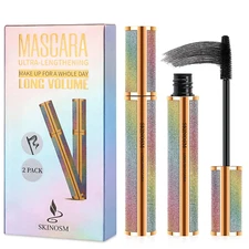 2 Pack Mascara Black Volume and Length Lasting All Day, 4D Silk Fiber Lash Masca