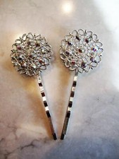 Silver hair pin with swarovski crystals set of two 