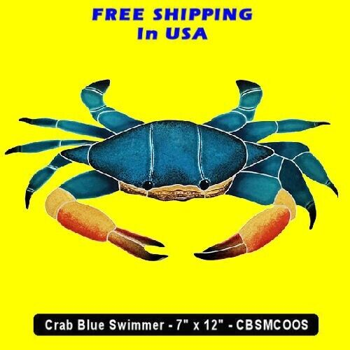 Mosaic Pool Tile Blue Crab swimming wall table top bar patio drive walk way art - Picture 3 of 3