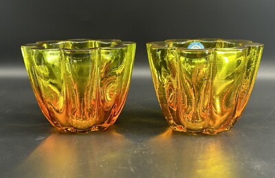2 ECOGLASS Recycled Glass Candle Votive Yellow Decor Spain For Anthropologie
