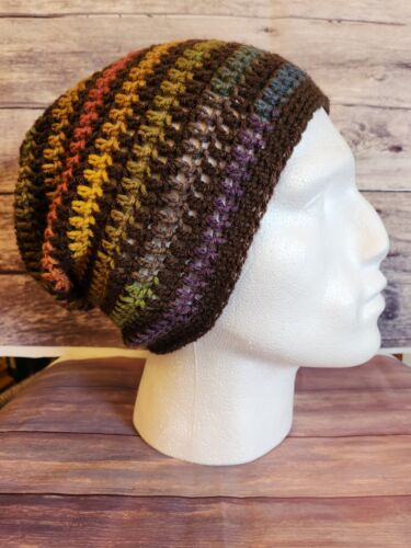 Hand crocheted Slouchy beanie Hat Multi Coloured Festival Unisex - Picture 1 of 3