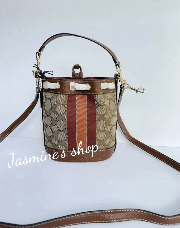 NWT Coach C8322 Mini Dempsey Bucket In Signature Jacquard With Stripe And Patch - Image 3 of 4