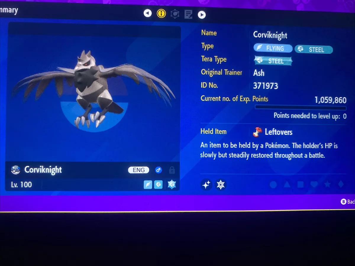 6IV Shiny Corviknight Pokemon Scarlet and Violet