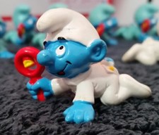 Smurfs Baby Smurf White Pajamas Rattle Vintage Figure Toy Peyo Figurine