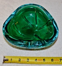 c1960s Murano Sommerso Art Glass Ashtray Bowl Blue Green Murano by Flavio Poli