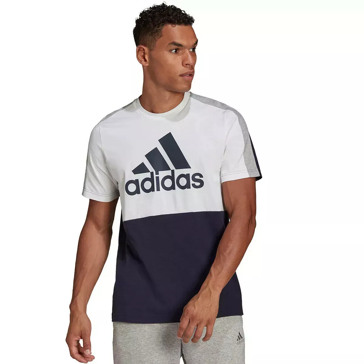 NWT Adidas T-shirt Men Short Sleeve Tee 3 Stripe Black White Blue Grey S-2XL