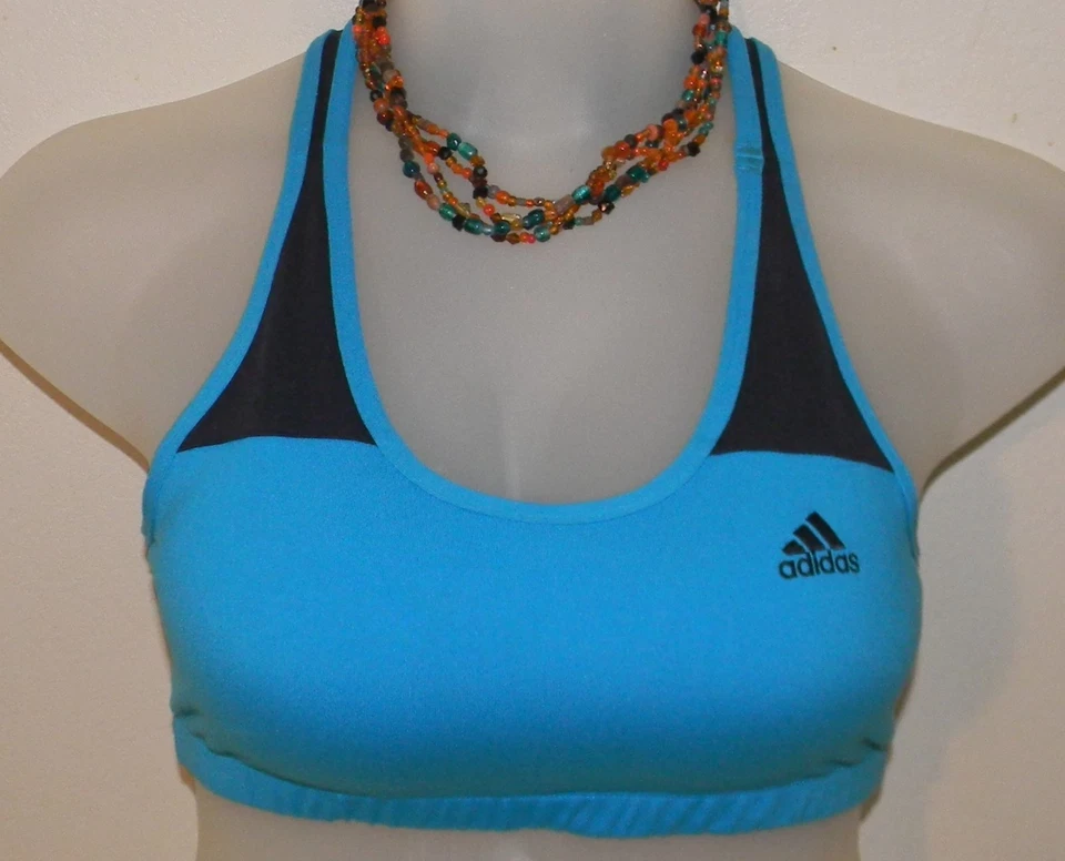 Adidas 266211 3 Stripe Sports Bra L Racerback Turquoise / Black Medium Support * - Image 3 of 4