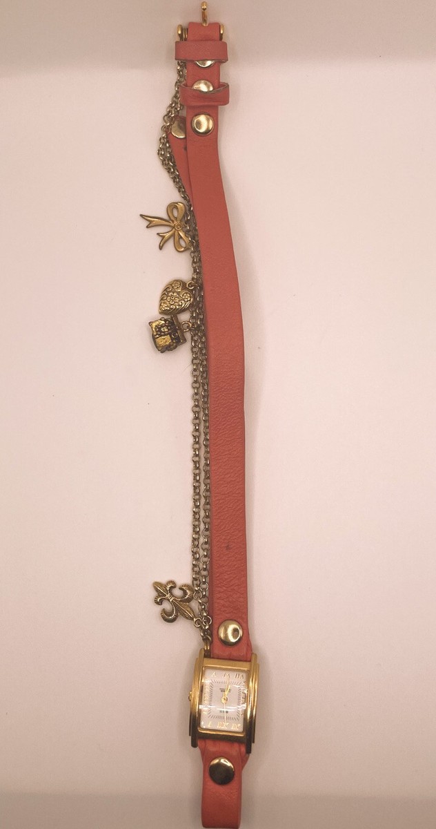 La Mer Wrist Watch Pink Band With Gold Flor De Lis Heart  display picture 3