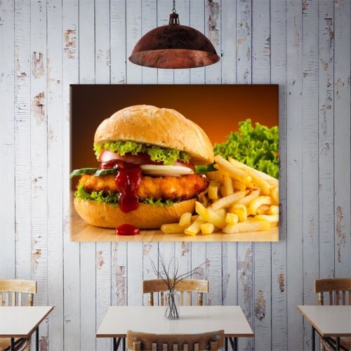 Yummy Hamburger Canvas Poster Art Picture Prints Kitchen Wall Hanging Decor HY1 - Picture 1 of 5