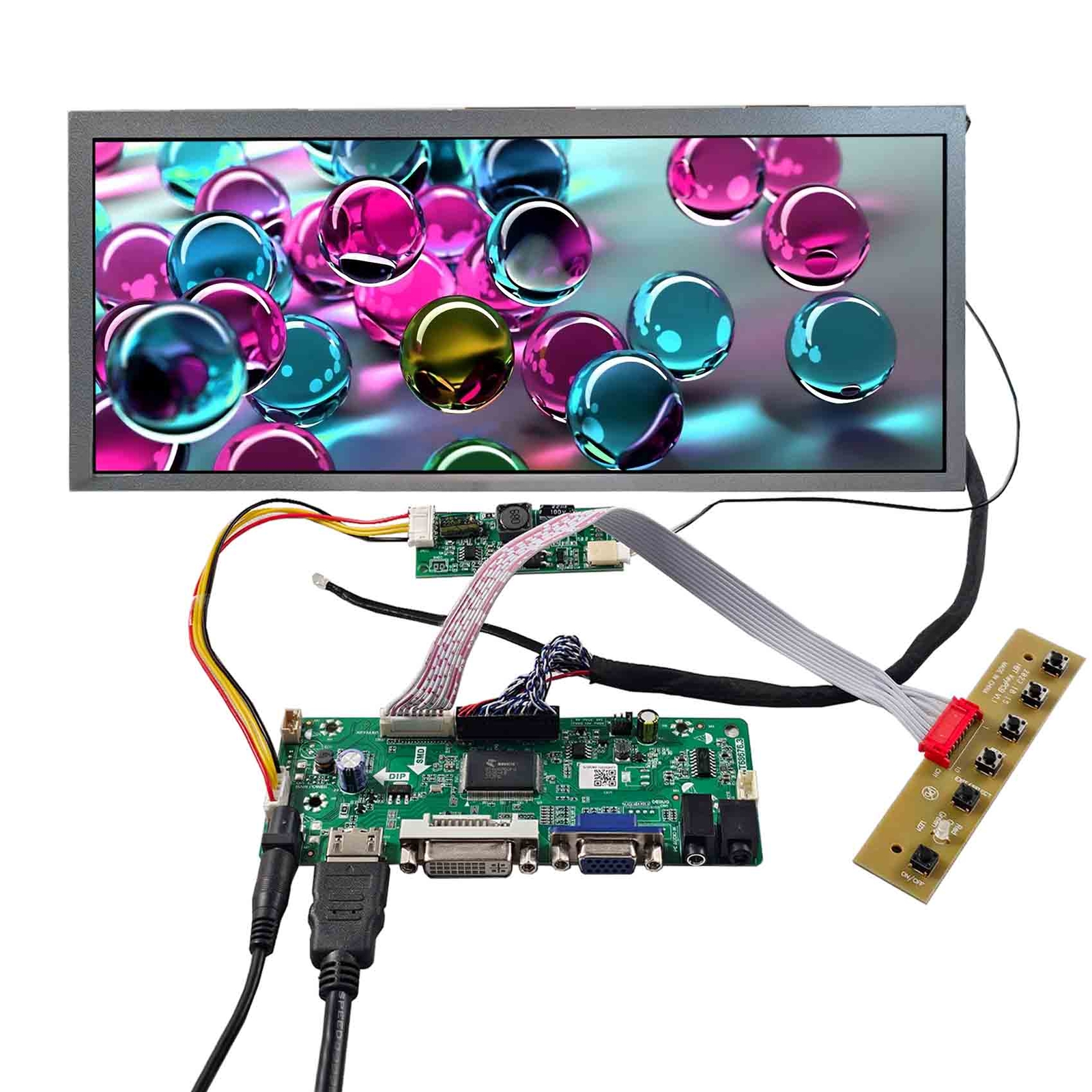 12.3"" 1920x720 FHD LVDs 400nit 1000:1 IPS Wide Bar LCD Screen HD VGA DVI Board
