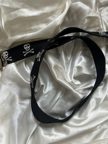 Y2K Punk Belt Fabric Skull Crossbones Fabric Belt Silver Buckle 90cm Adjustable - Picture 3 of 10