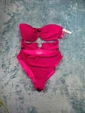 Victoria's Secret Shimmer Bikini Set XXL Hot Pink Strapless Cutout NWT