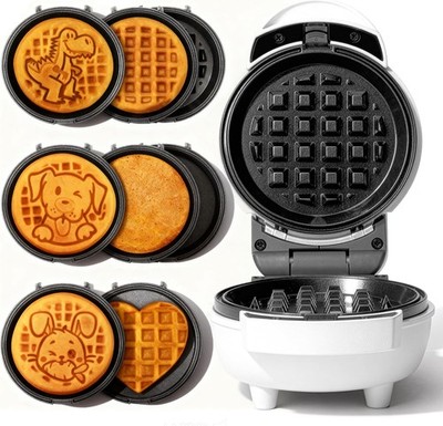 SugarWhisk 6-in-1 Mini Waffeleisen mit 8 herausnehmbaren Platten, Keramikbeschichtung, Wh