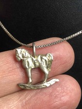 6651 Vintage sterling 925 rocking horse equestrian pendant necklace 18" 3.7gr