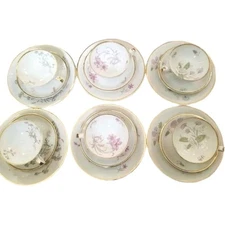 Johann Haviland Bavaria Footed Tea Cup Saucer + Dessert Plate Germany Set Of 6