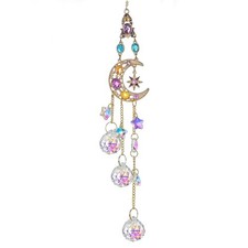 Handmade Crystal Moon Star Prisms Suncatchers, Glass Window Hanging Ornament,...