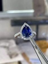 2Ct Pear LabCreated Blue Sapphire Women's Wedding Ring 14K White Gold Plated