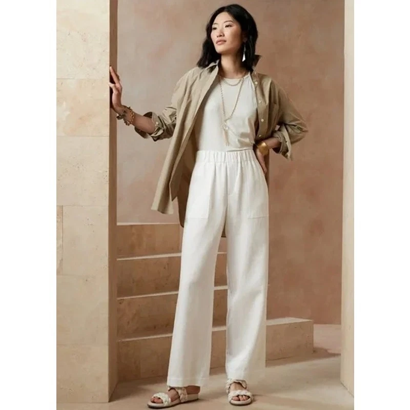 BANANA REPUBLIC Linen Wide Leg Pants White Pull On Women's 2XS