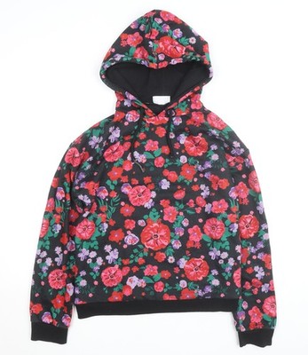 Savida Damen Pullover Hoodie schwarz Blumen XS
