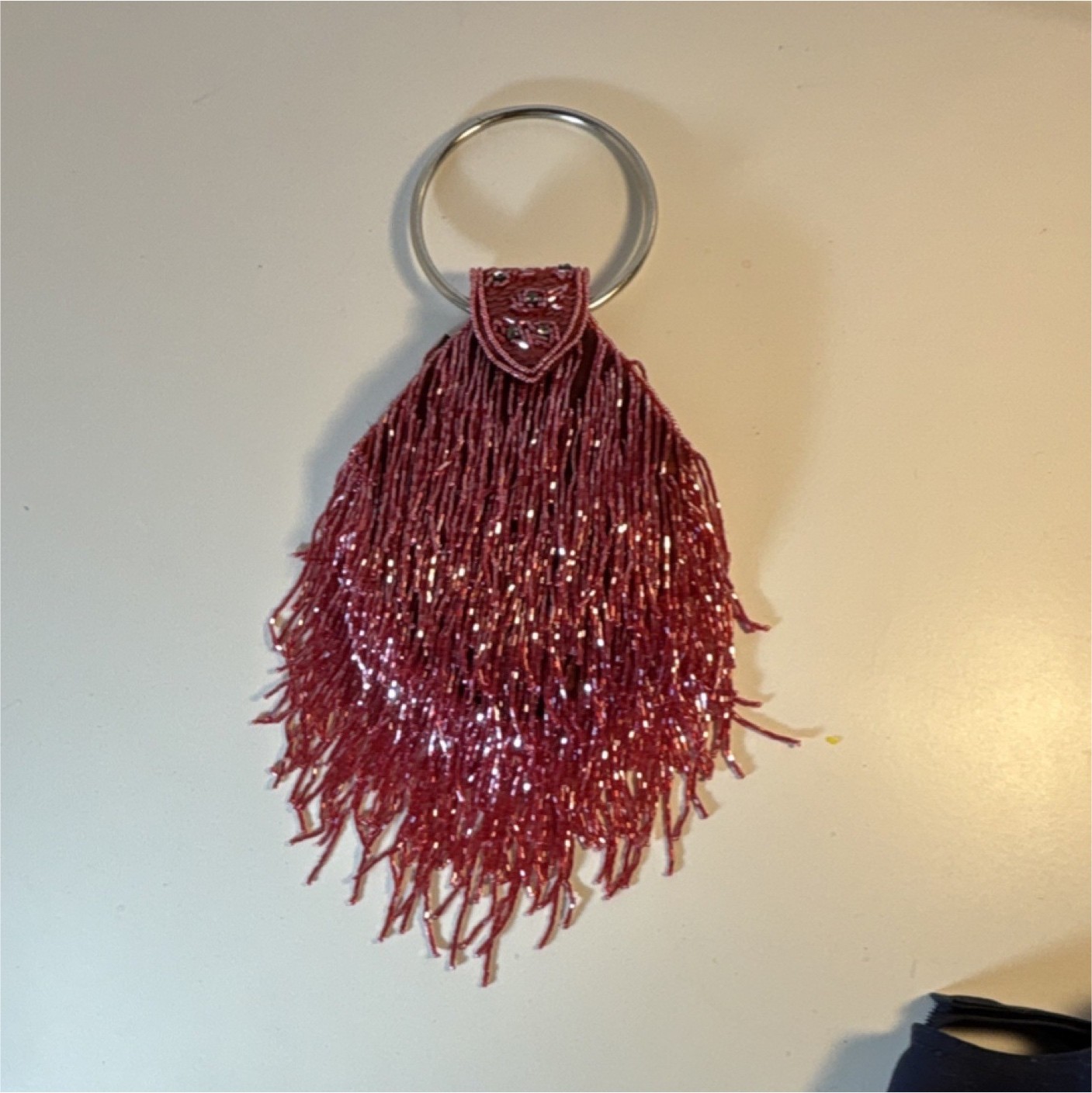 Red Beaded Fringe Boho Ring/Crossbody Evening Bag for Women 