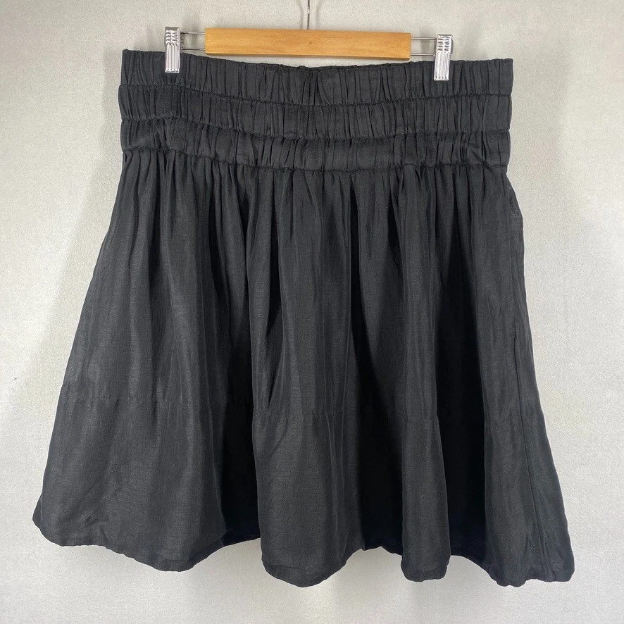 Country Road skirt 16 linen silk blend black knee length wide elasticated waist