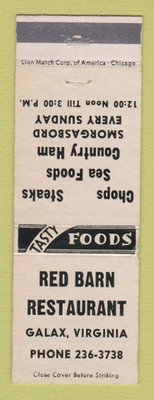 Matchbook Cover - Red Barn Restaurant Galax VA WEAR