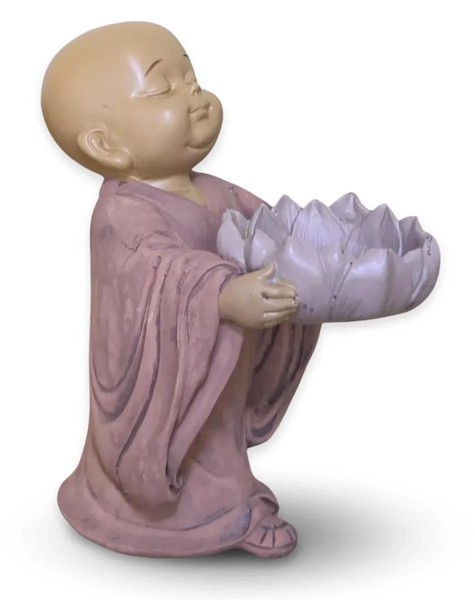 Buddha Teelichthalter Lotusblume MöNch Figur Deko Meditationsfigur Harz 11X13Cm-image