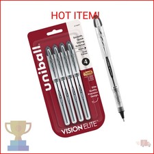 uni-ball Vision Elite Rollerball Pens; Bold Point 0.8mm ; Black; 4 Count