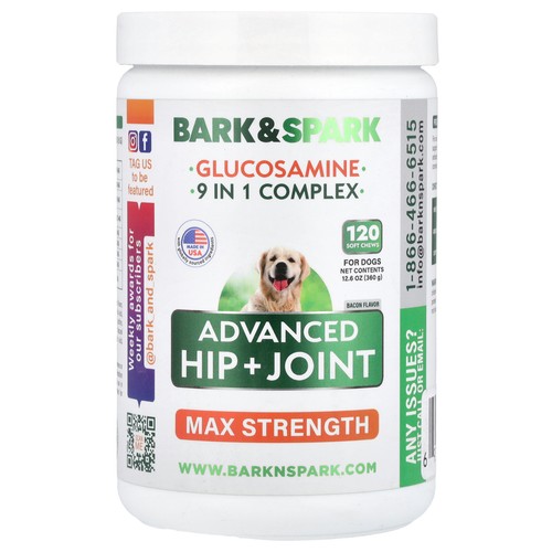 Glucosamine, Advanced Hip + Joint, Max Strength, For Dogs, Bacon, 120 Soft Chews