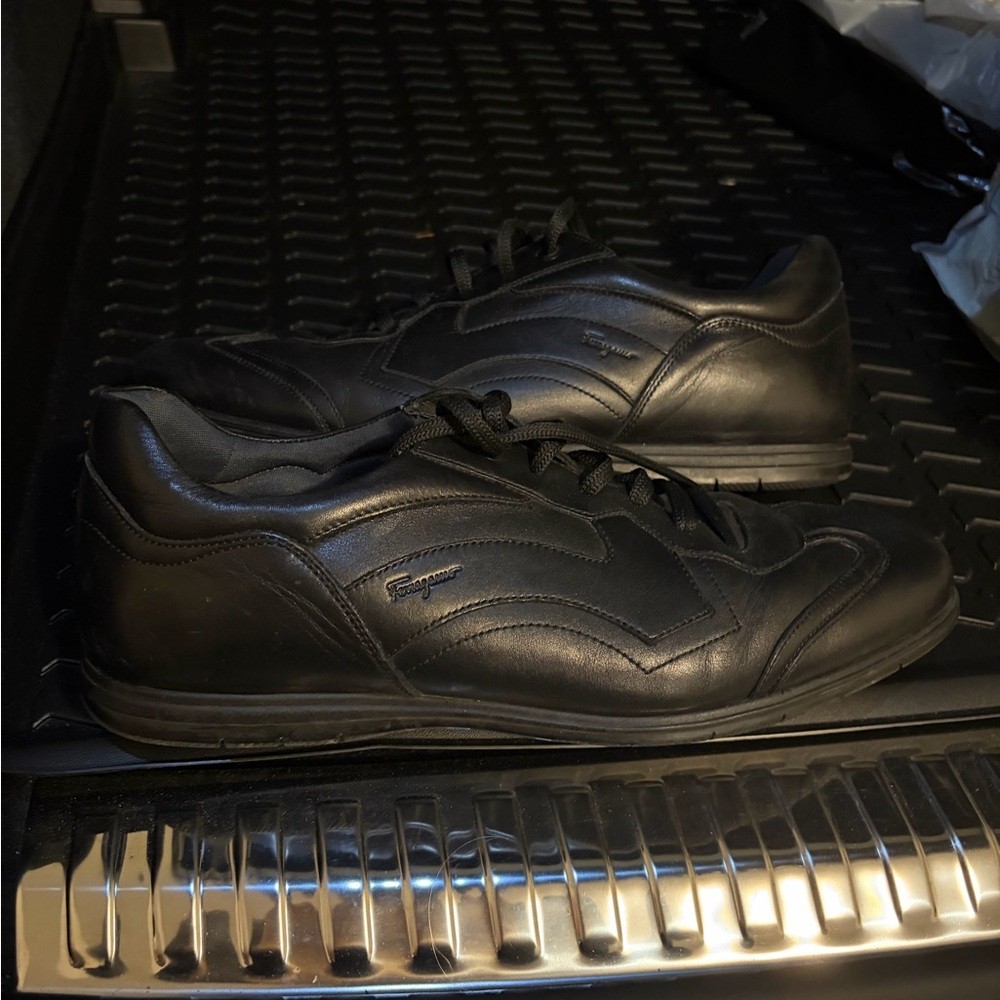 Men's Black Leather Ferragamo Casual Sneakers image 8