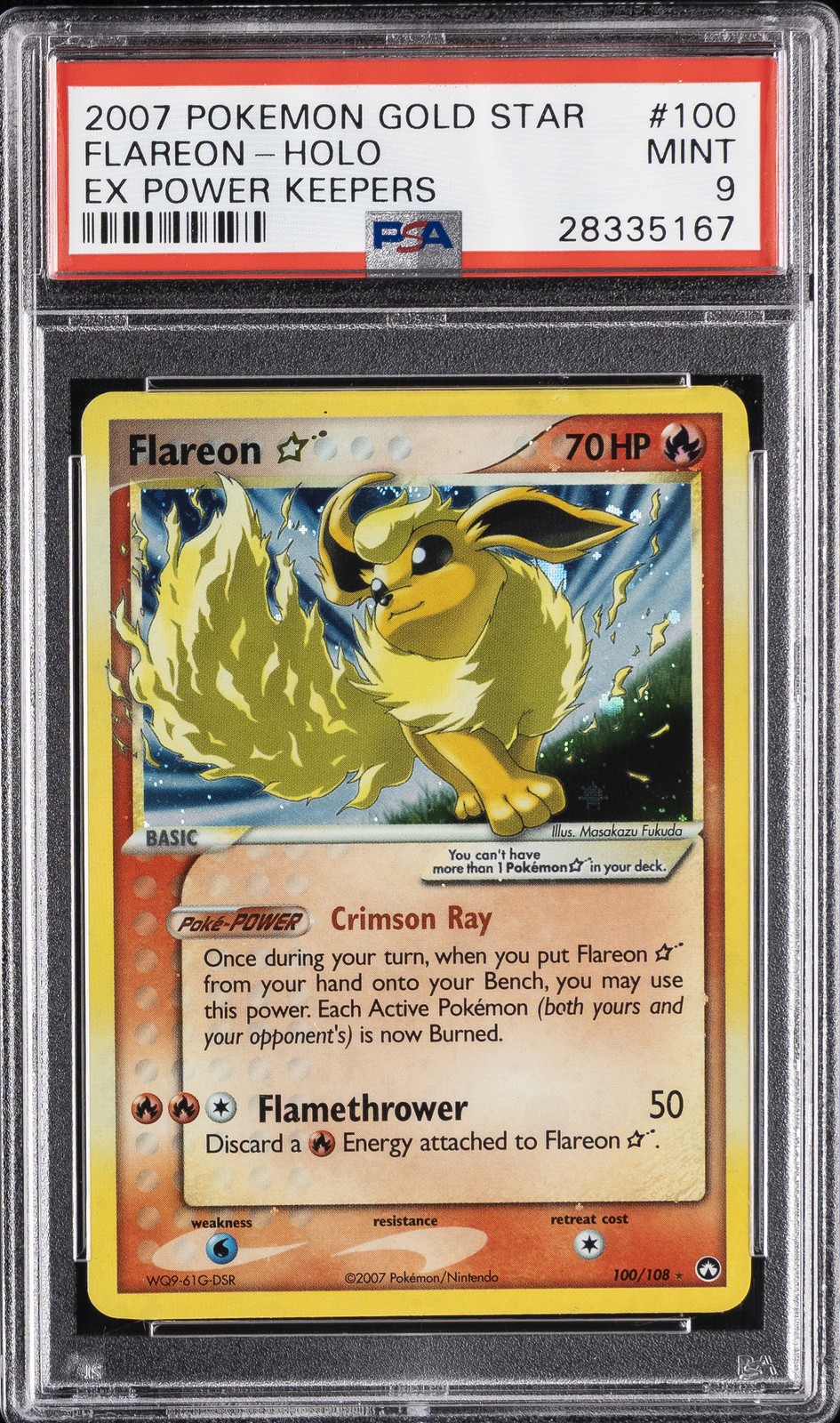 2007 POKEMON EX POWER KEEPERS GOLD STAR #100 FLAREON-HOLO PSA 9
