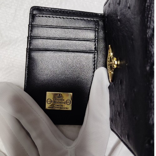 Vivienne Westwood Black Ostrich Leather Wallet Bi-fold with Box Used - Picture 6 of 8
